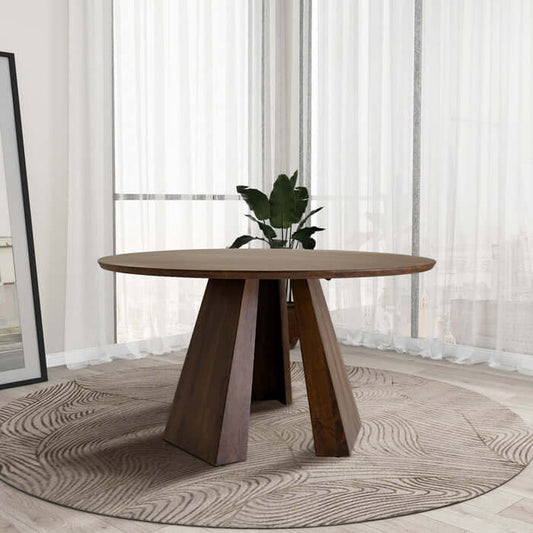 Bolton Round Walnut Wood Dining Table 53" in modern dining room with natural light and elegant decor