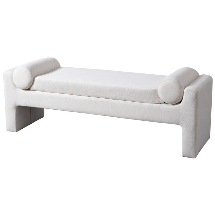 Camden Bench Upholstered in White Boucle Fabric 59"