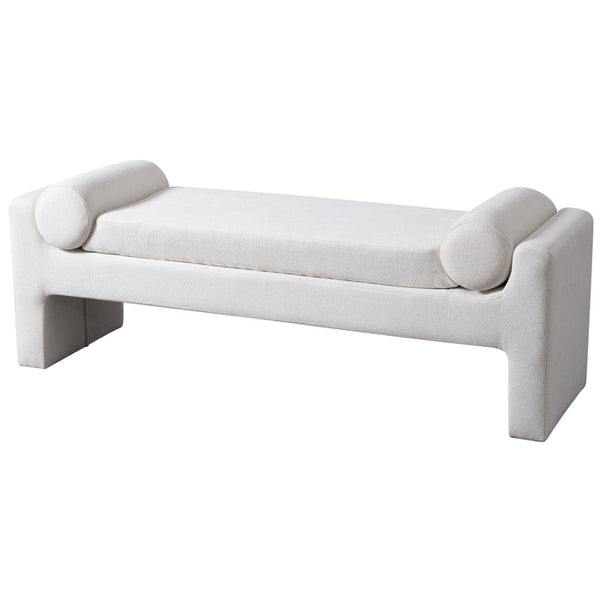 Camden Bench Upholstered in White Boucle Fabric 59