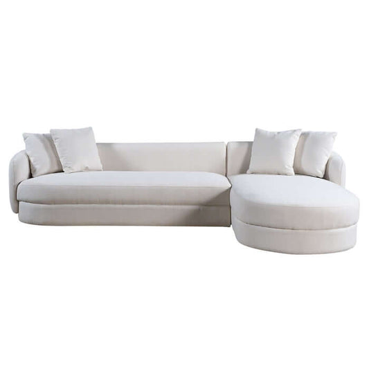 Chandler Boucle Right Facing Chaise Sectional Sofa 118" in Japandi mid-century modern style, stain-resistant boucle fabric upholstery.