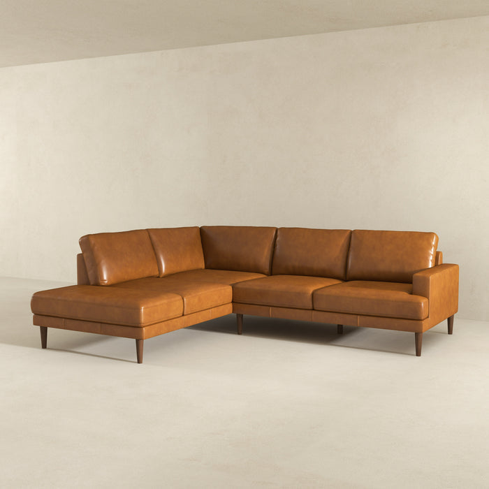 Corbin MCM Genuine Tan Leather Sectional Chaise Sofa 118"