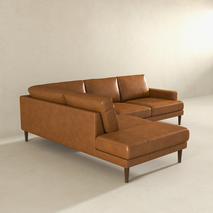 Corbin MCM Genuine Tan Leather Sectional Chaise Sofa 118"