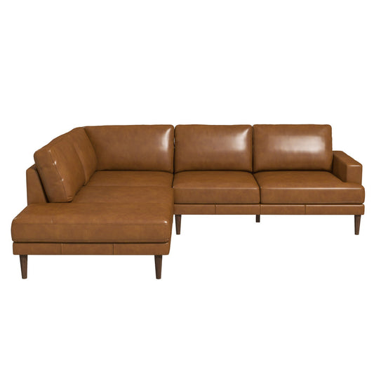 Corbin MCM Tan Leather Sectional Chaise Sofa 108"