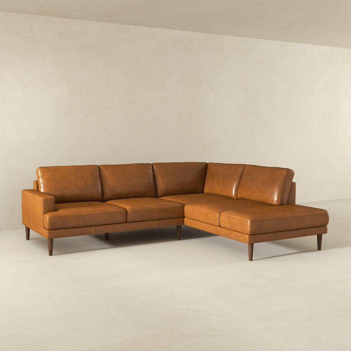 Corbin MCM Genuine Tan Leather Sectional Chaise Sofa 118"