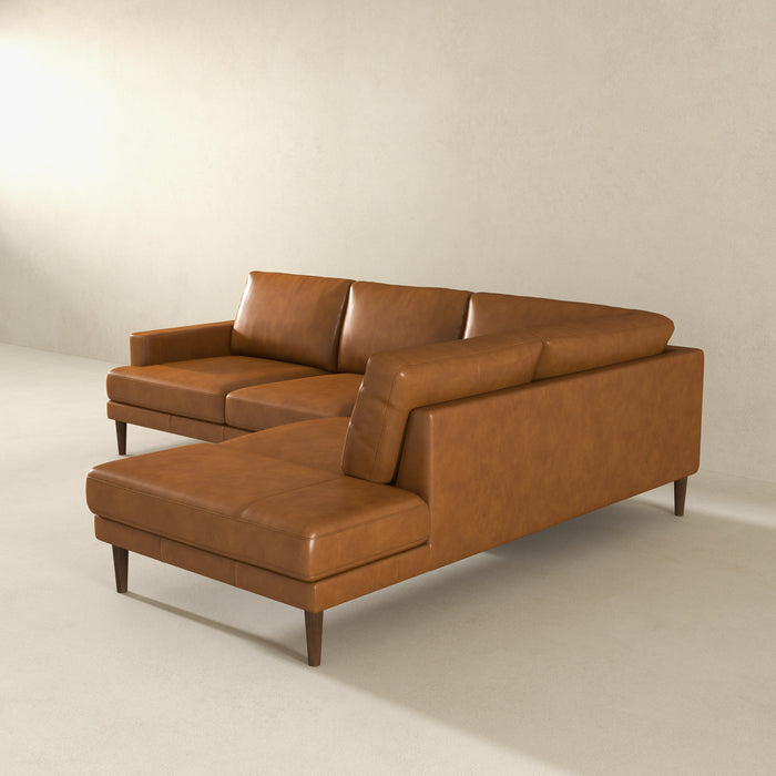 Corbin MCM Genuine Tan Leather Sectional Chaise Sofa 118"