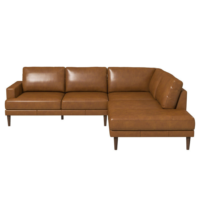 Corbin MCM Genuine Tan Leather Sectional Chaise Sofa 118"