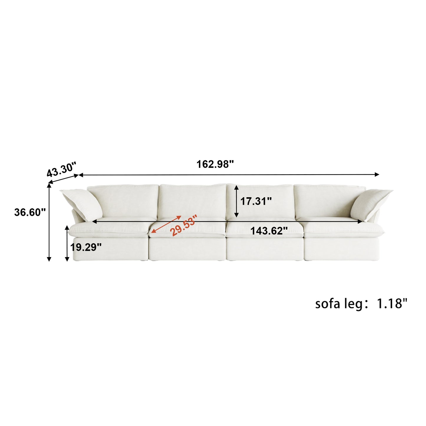 Modular Cloud Comfort Sectional Sofa in Beige or White - Sections Sold Individually - Revel Sofa 