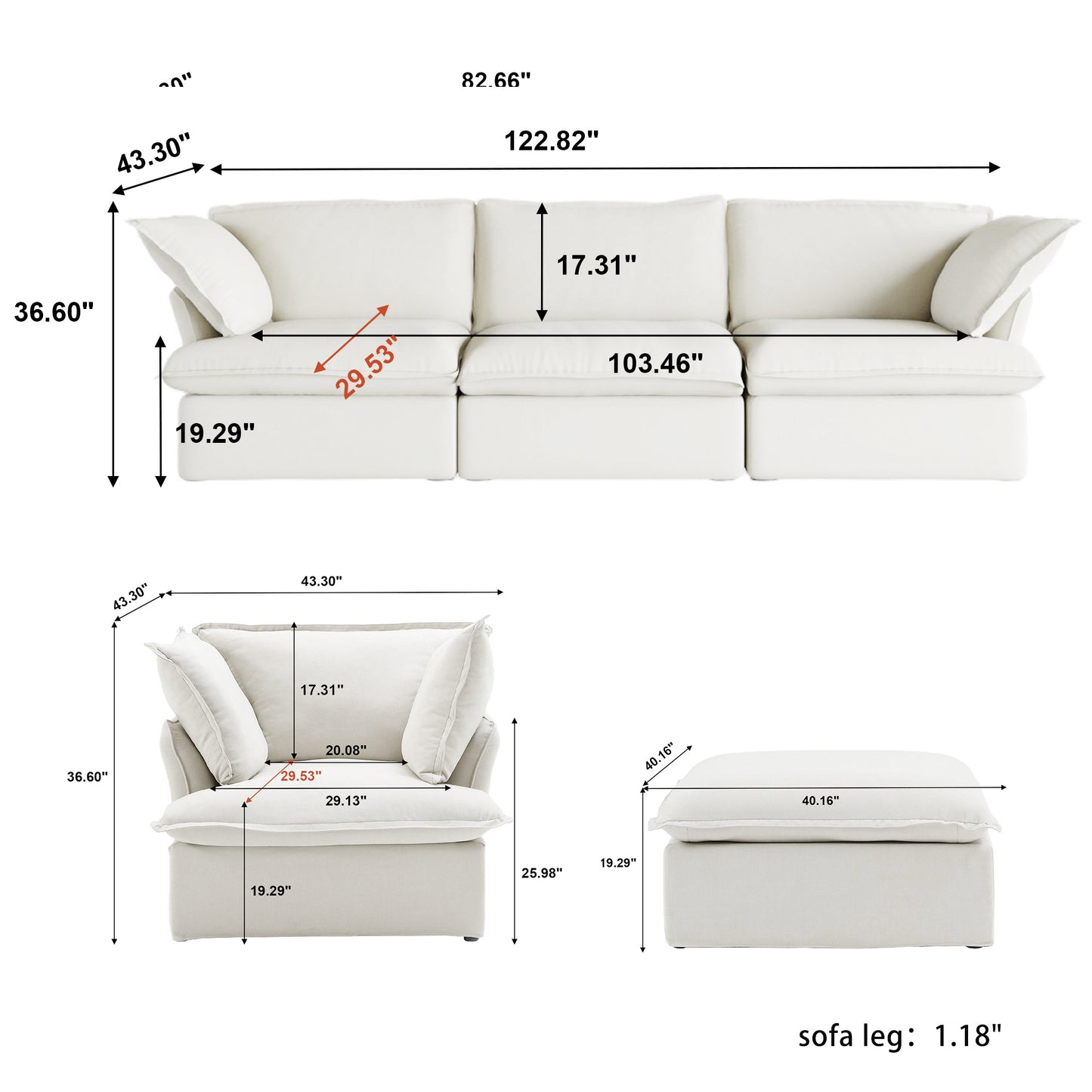 Modular Cloud Comfort Sectional Sofa in Beige or White - Sections Sold Individually - Revel Sofa 