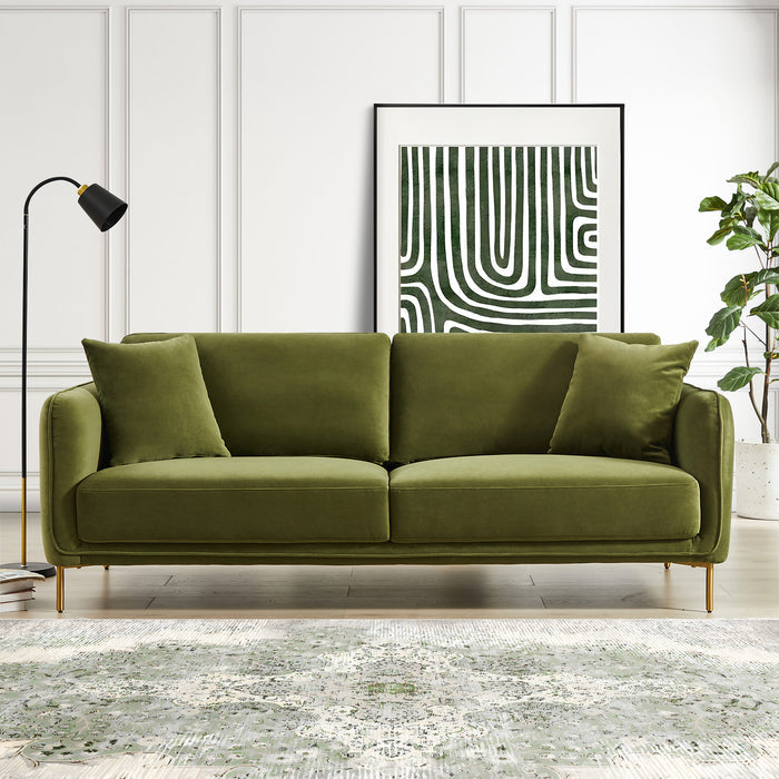 Danton Channel Tufted Olive Green Velvet Sofa 83"