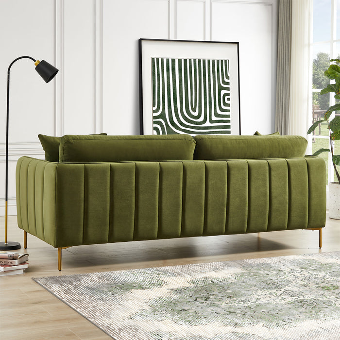 Danton Channel Tufted Olive Green Velvet Sofa 83"