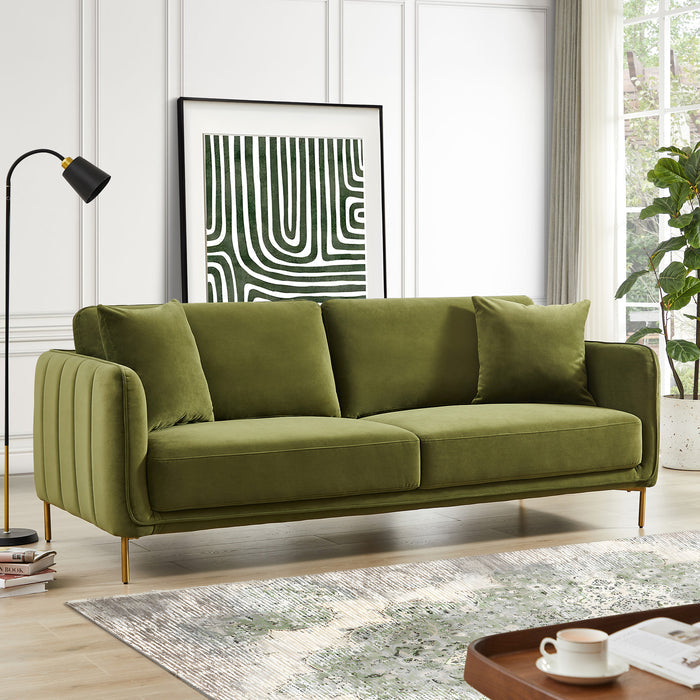 Danton Channel Tufted Olive Green Velvet Sofa 83"