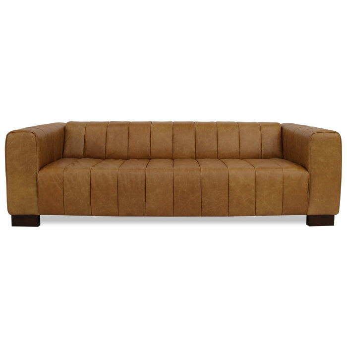 Dixon Channel Tufted Genuine Buffalo Leather Sofa 93"