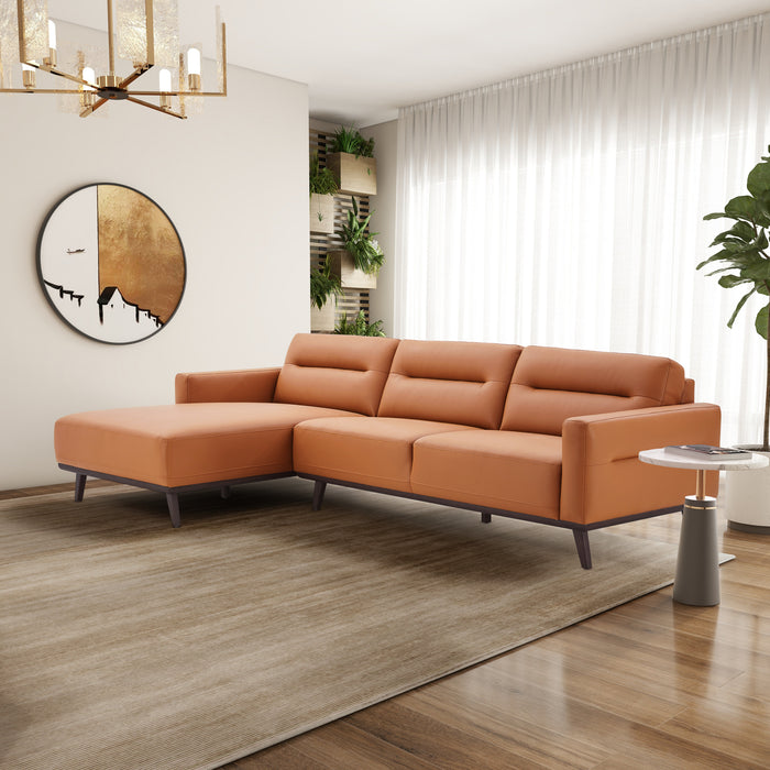 Ella Cognac PU Leather L-Shape Sectional Chaise Sofa 109"