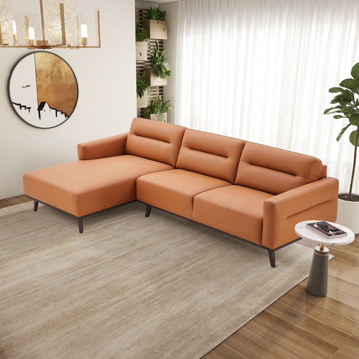 Ella Cognac PU Leather L-Shape Sectional Chaise Sofa 109"