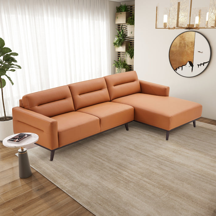 Ella Cognac PU Leather L-Shape Sectional Chaise Sofa 109"