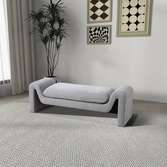 Emory Contemporary Bench Upholstered in Gray Boucle 59"