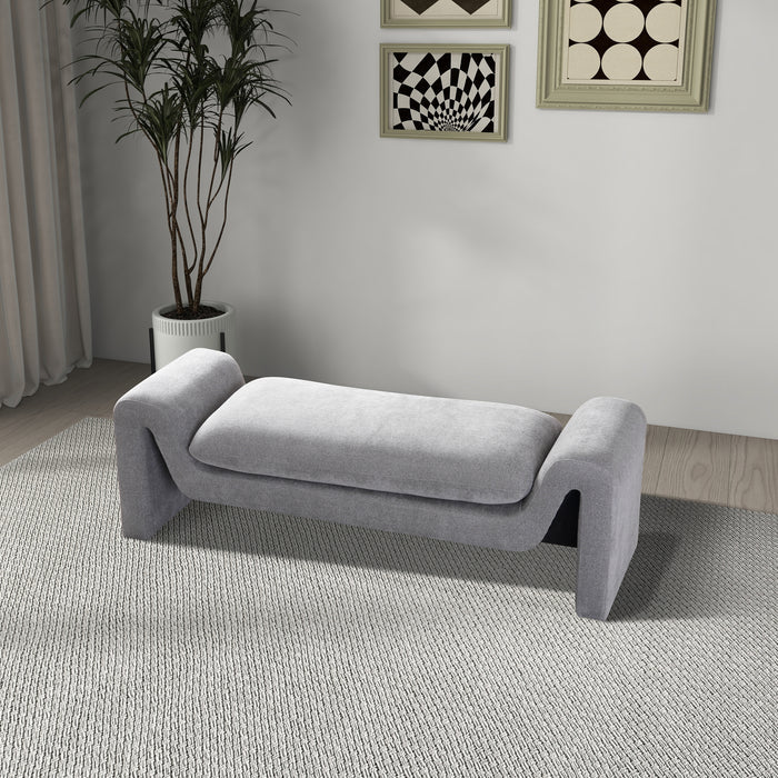 Emory Contemporary Bench Upholstered in Gray Boucle 59"