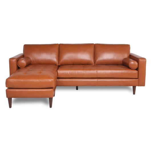 MCM Tufted Leather Sectional Sofa Reversible Chaise 101"