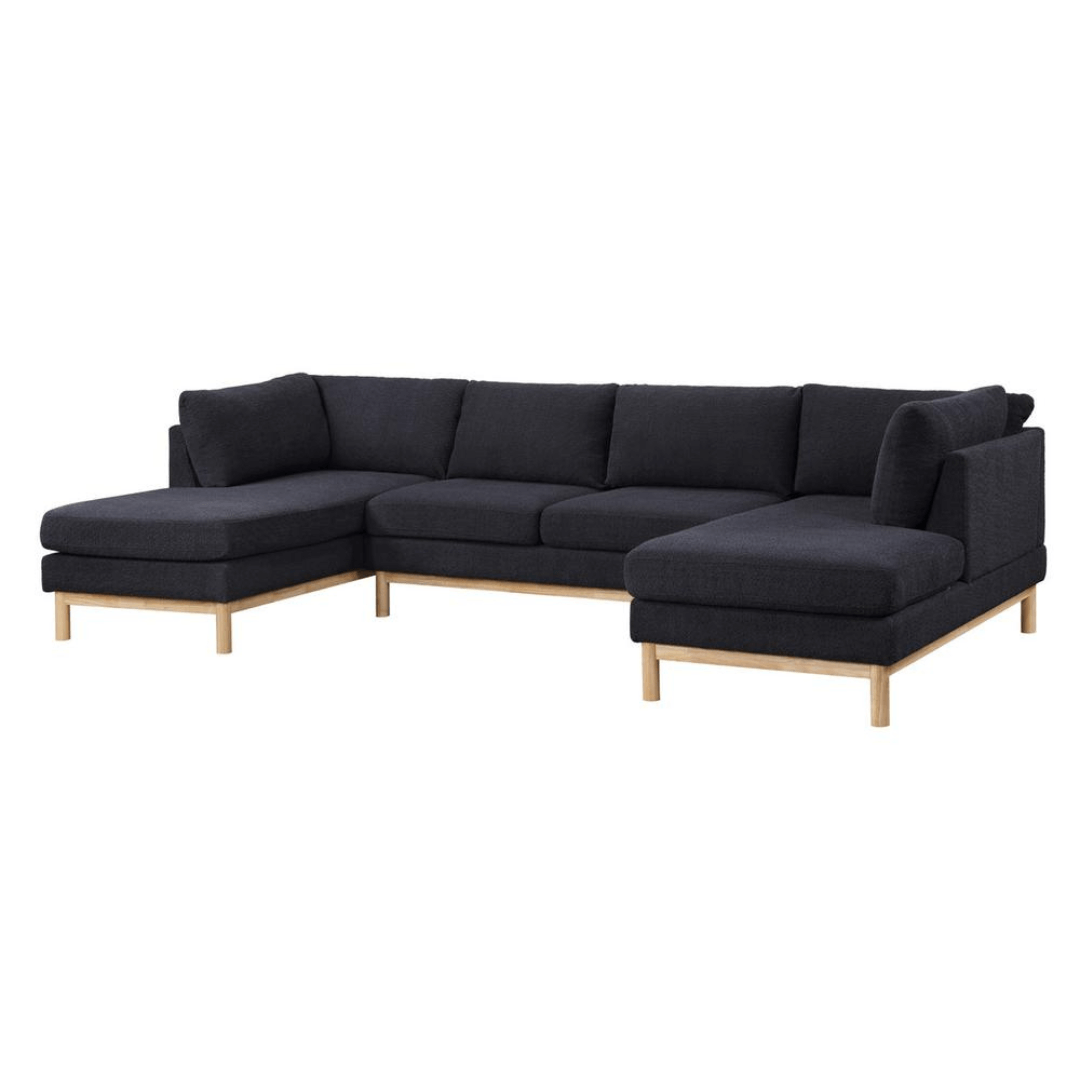 Hallie Black Sherpa Dbl Chaise U-Shape Sectional Sofa (124")