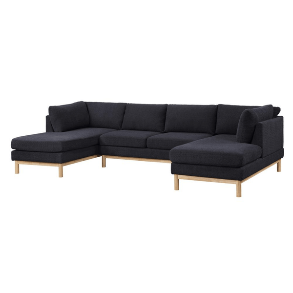 Hallie Black Sherpa Dbl Chaise U-Shape Sectional Sofa (124)