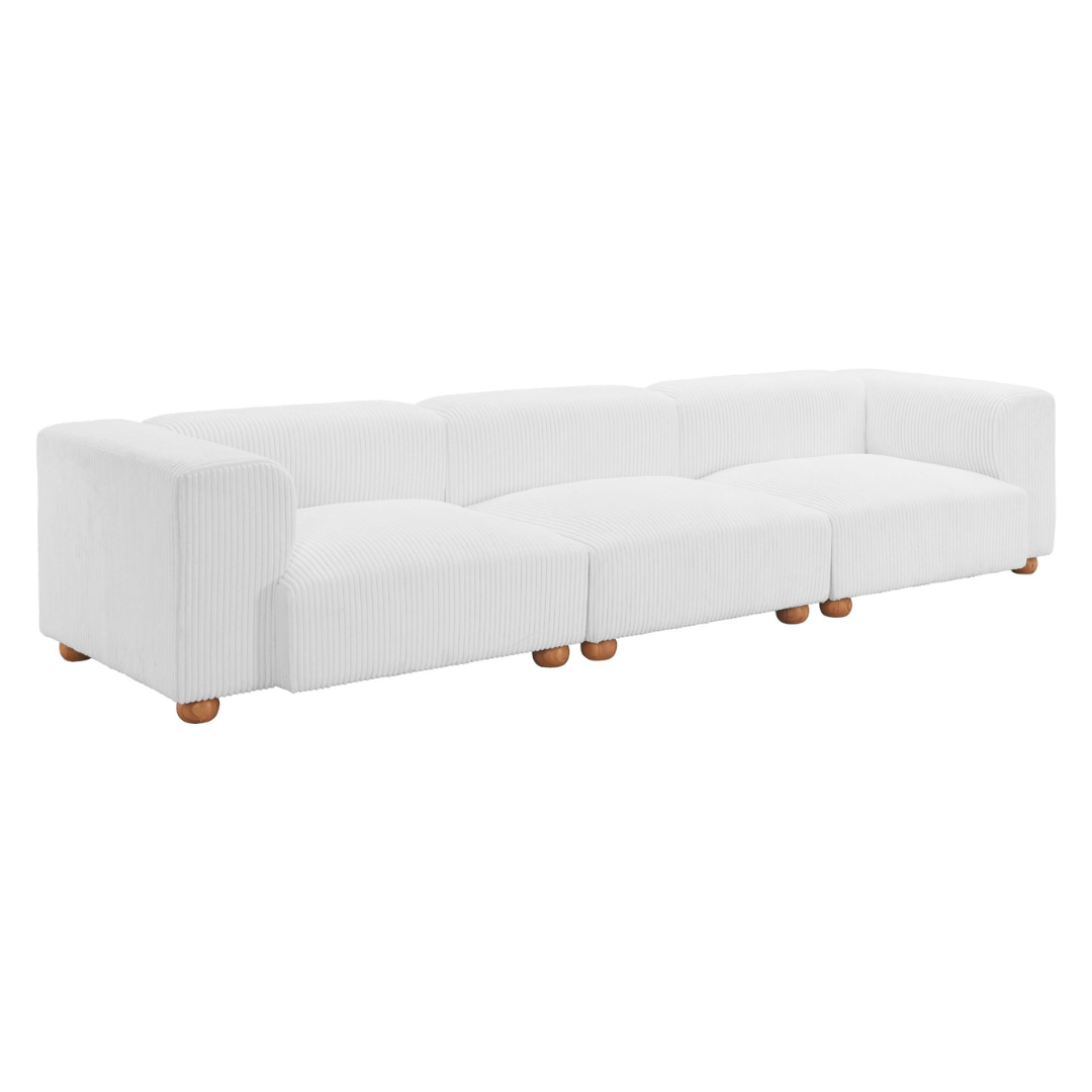 Tayte Big Deep Seated Modular Corduroy Sofa Couch, White (150")