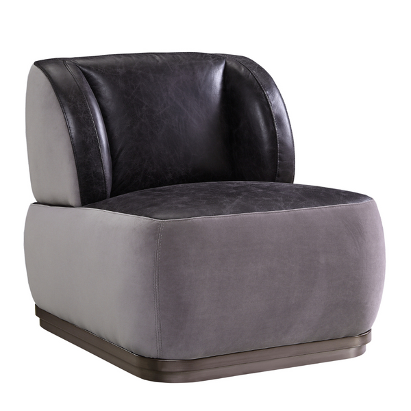 Decapree Accent Lounge Chair Top Grain Leather Gray Velvet