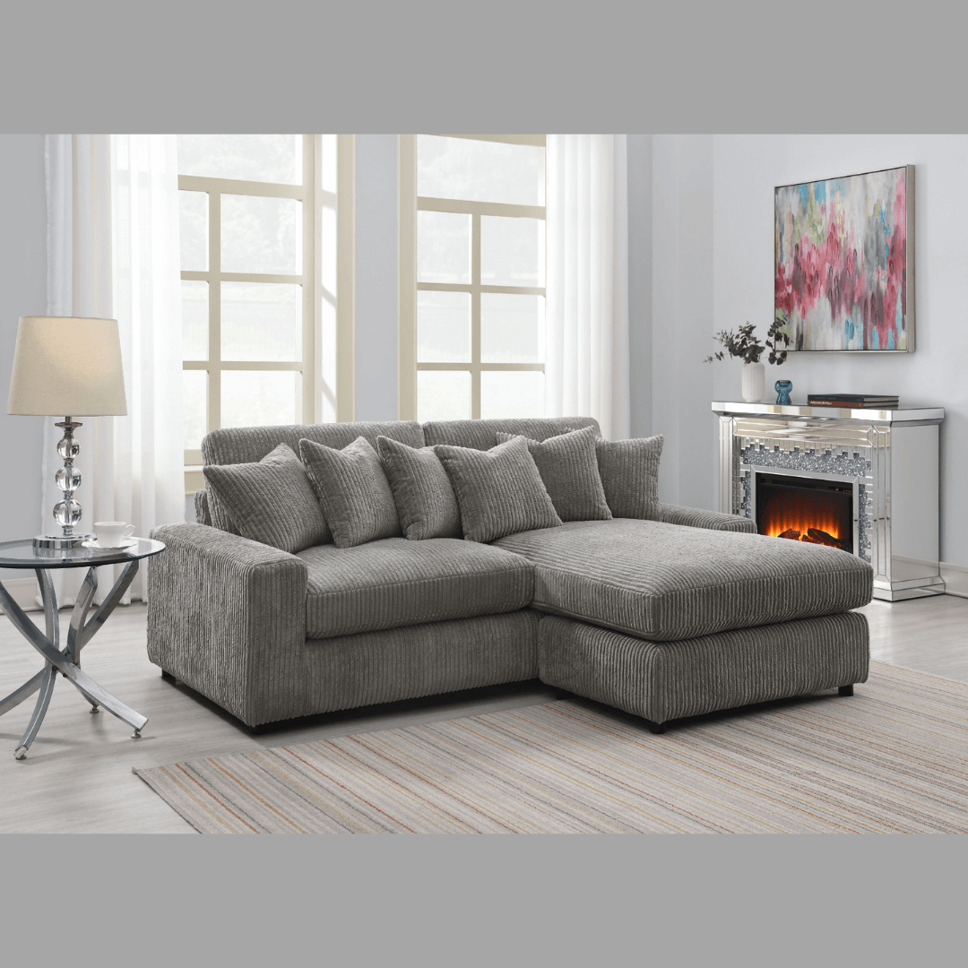 Tavia Corduroy Sectional RF Chaise Sofa, Gray 84" - Revel Sofa 