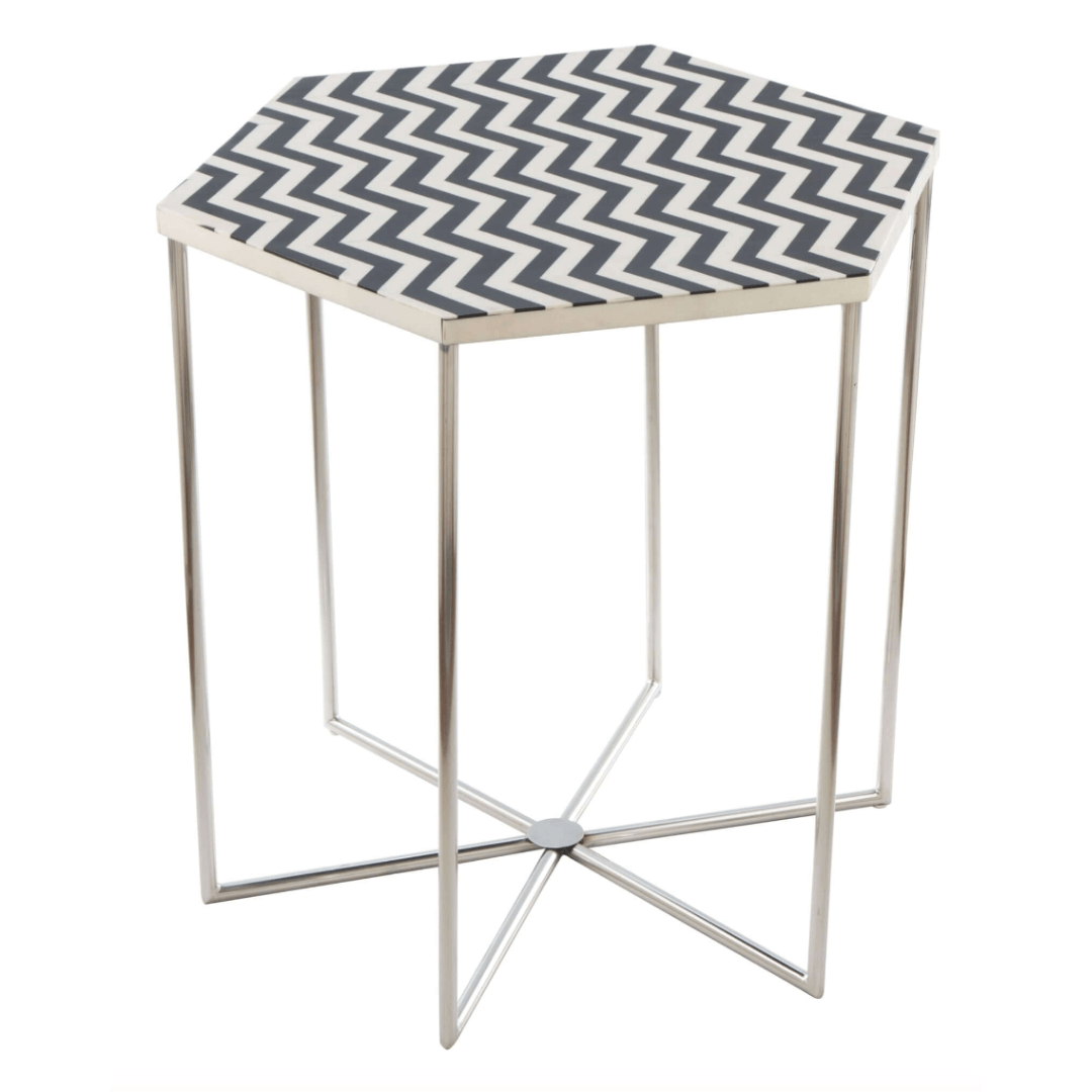 Forma Side Accent End Table Hexagon Striped Top - Revel Sofa 