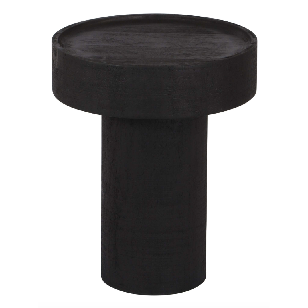 Watson Round Minimalist Mango Wood Side Table, Black - Revel Sofa 