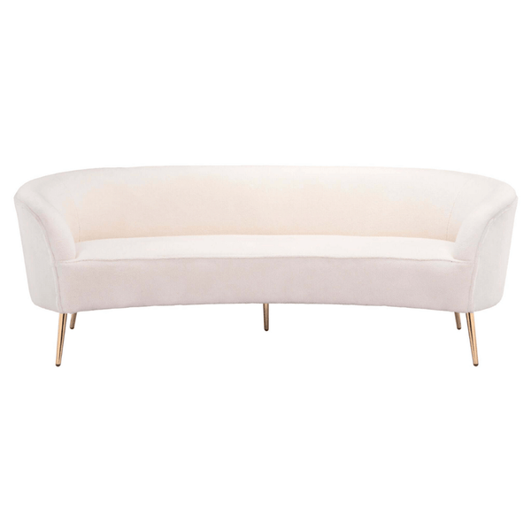 Luna Curved Boucle Art Deco Sofa Couch in Cream Color 86” - Revel Sofa 