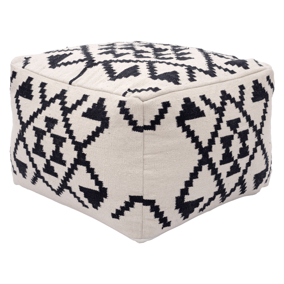 Lizardo Boho Hip Fabric Ottoman Cube, Beige & Black 24" - Revel Sofa 