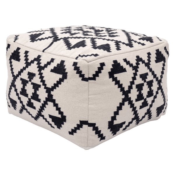 Lizardo Boho Hip Fabric Ottoman Cube, Beige & Black 24