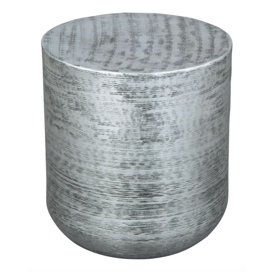 Sara Metallic Cylindrical Side End Table in Antique Silver - Revel Sofa 