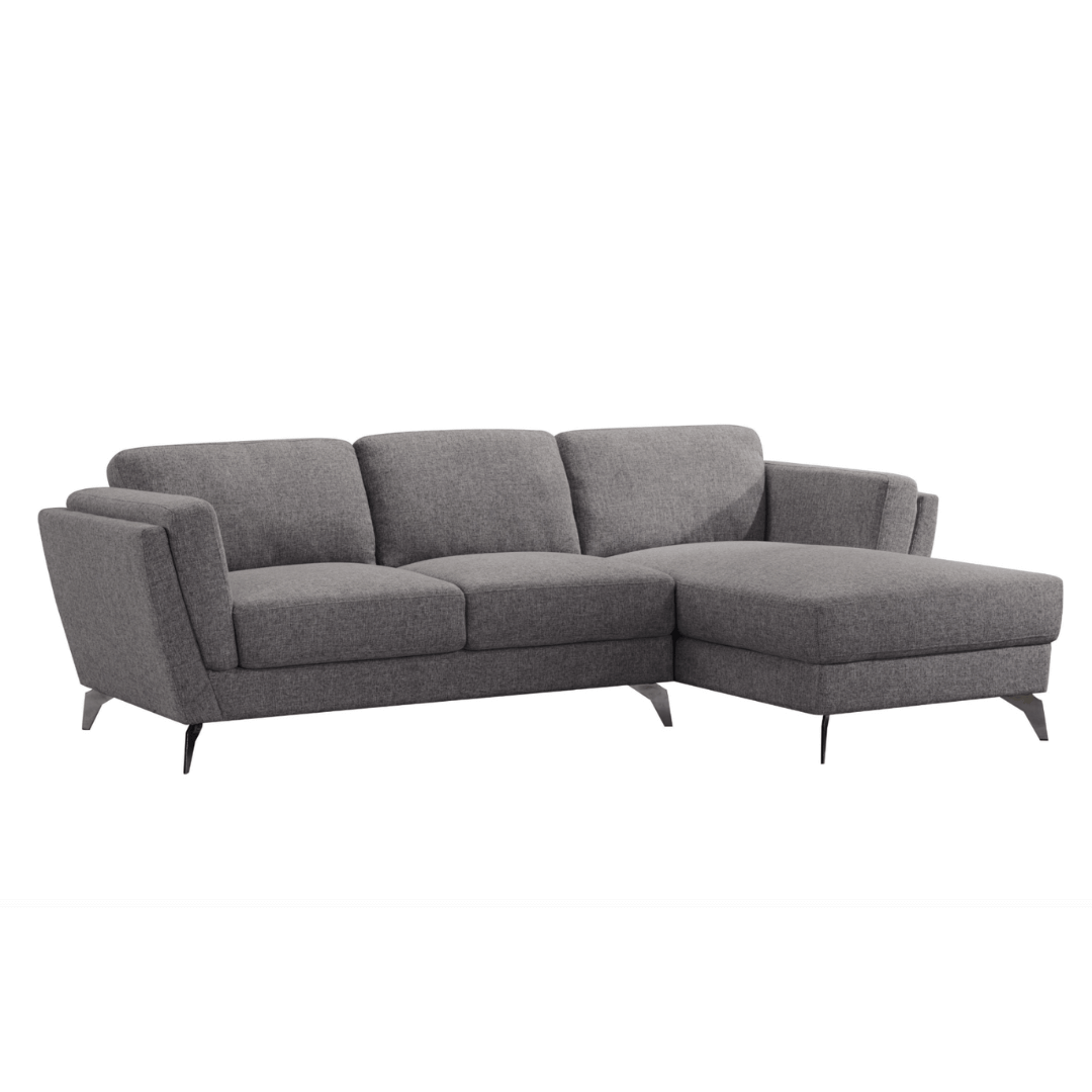 Beckett MCM Gray Fabric L Shaped Sectional Sofa w/ Right Facing Chaise 98" - Revel Sofa 