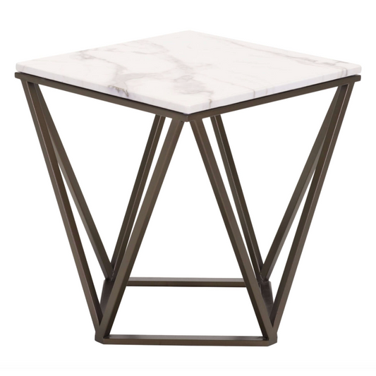Tintern Geometric End Table Marble Top, Bronze Base - Revel Sofa 