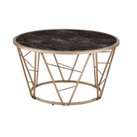 Cicatrix Coffee Table, Faux Black Marble Tempered Glass & Champagne Finish - Revel Sofa 