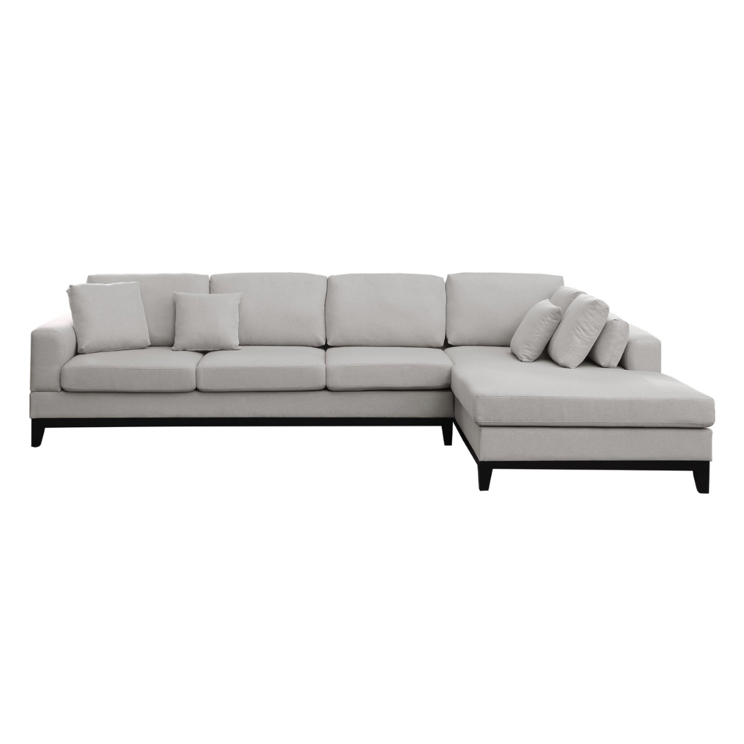 Redford MCM Light Gray Linen Fabric Sectional Sofa with Right Facing Chaise - Revel Sofa 