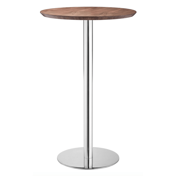 Bergen Bar Stainless Steel Base Walnut Round Table Top - Revel Sofa 