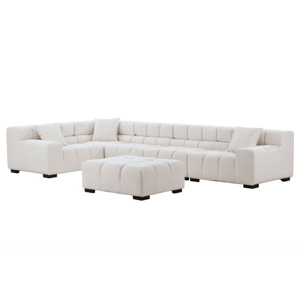 Modular Channel Tufted Sectional Sofa & Ottoman, Beige 150