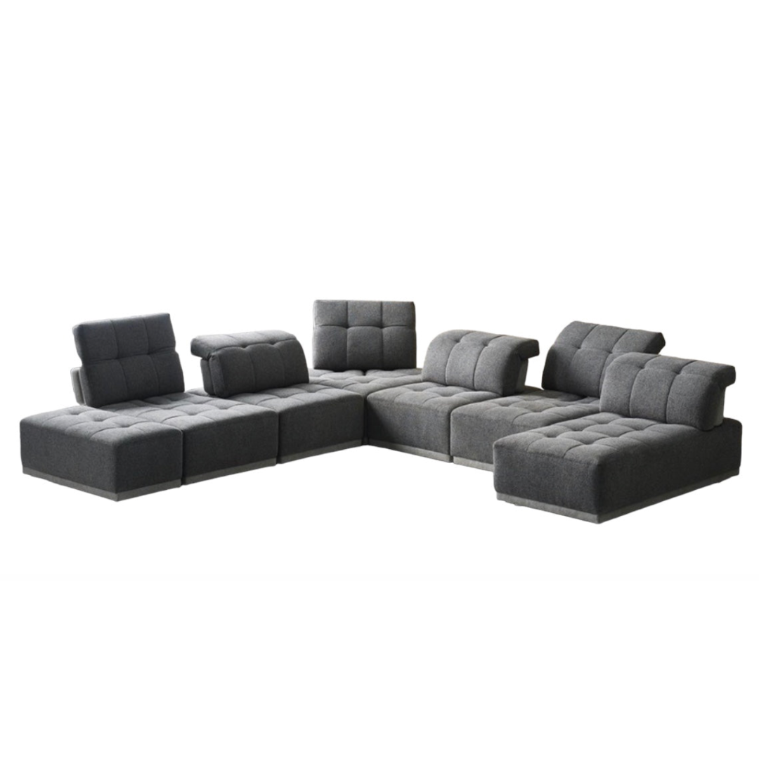 Tufted Contemporary Modular 7pc. Fabric Sectional Sofa & Adjustable Back Rests, Gray - Revel Sofa 