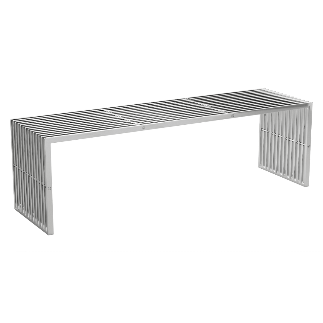 Tania Modern Slated Stainless Steel Bench, Silver 55" - Revel Sofa 