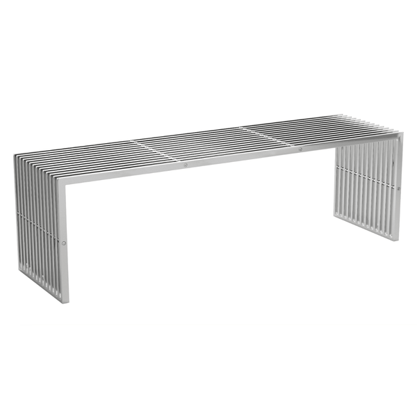 Tania Modern Slated Stainless Steel Bench, Silver 55