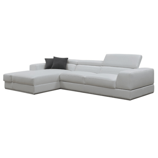 Contemporary White Leather Wide Arm Left Facing Chaise Sectional Sofa 123" - Revel Sofa 