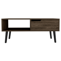 Oslo MCM Wood Coffee Table, 1 Drawer, 1 Shelf in Dark Walnut - Revel Sofa 