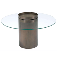 Emi Modern Cylindrical Bronze Coffee Table & Round Glass Top - Revel Sofa 