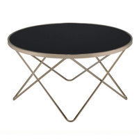 Glass Top Iron Round Coffee Center Table, White Frost or Black 34