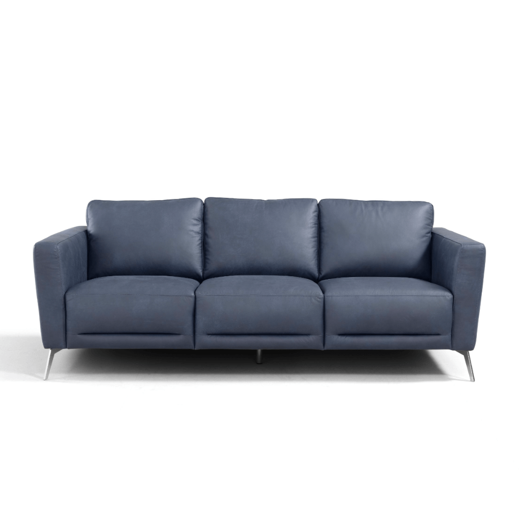 Astonic Contemporary Italian Leather 3 Seat Sofa, Blue 85" - Revel Sofa 