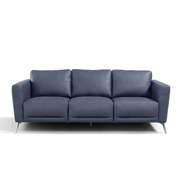 Astonic Contemporary Italian Leather 3 Seat Sofa, Blue 85