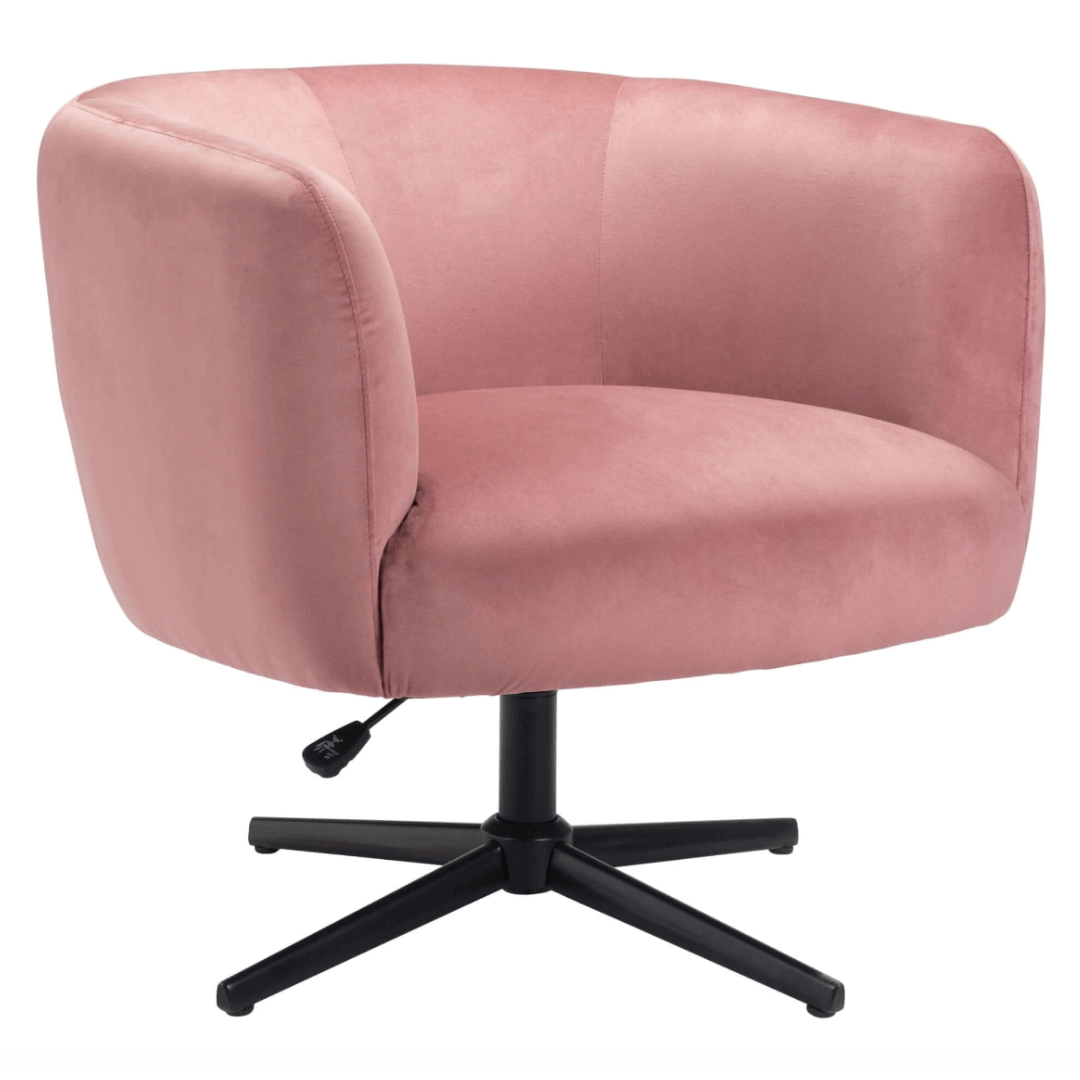 Elia Adjustable Lounge Accent Swivel Chair in Pink Velvet - Revel Sofa 