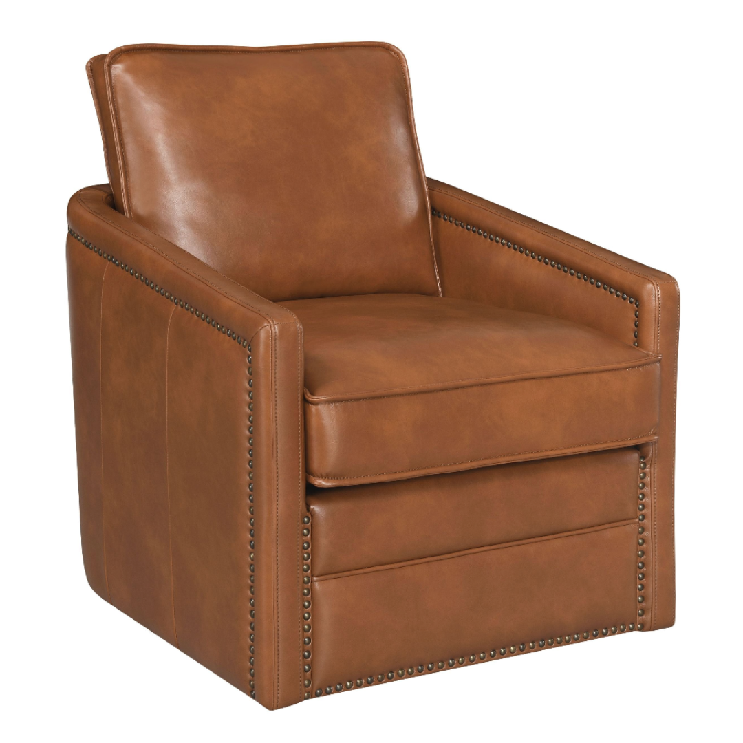 Rocha MCM Square Arm Accent Swivel Chair, Brown or Black Leather Aire - Revel Sofa 